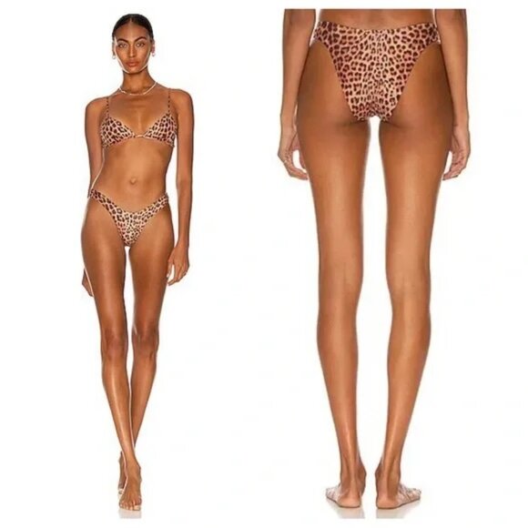NWT | Monica Hansen Revolve Leopard Suede‎ Bikini Bottom Small - Picture 1 of 8